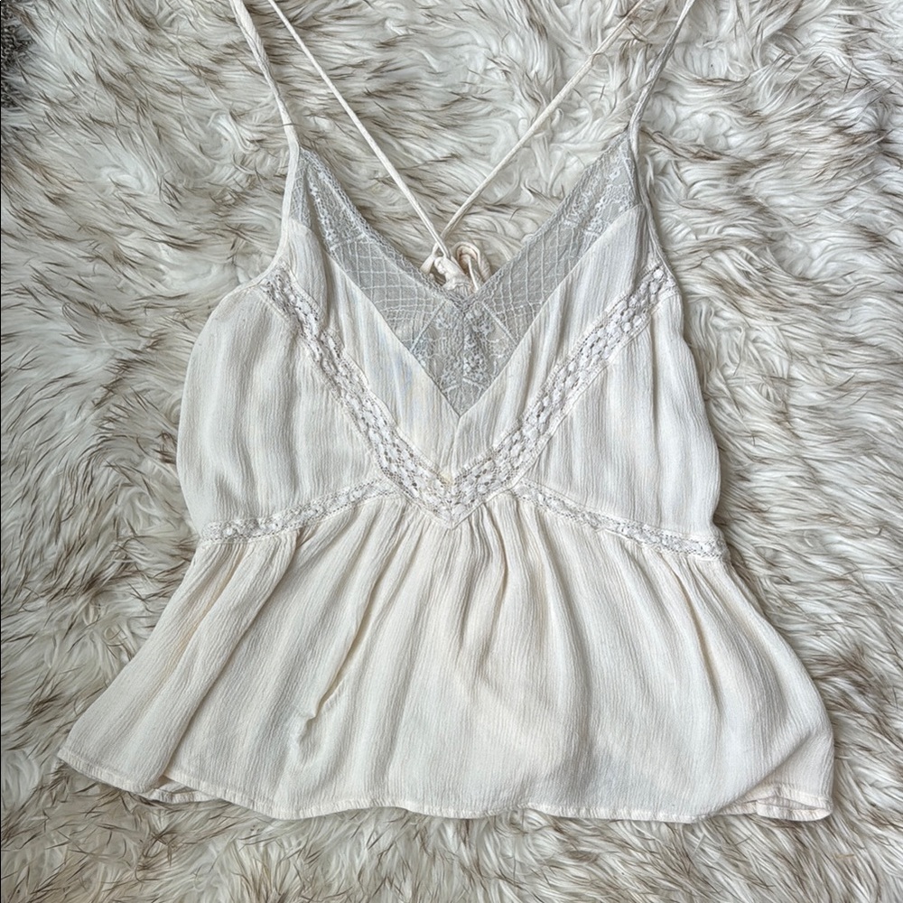 American Eagle Cream Lace Trim Women's Top